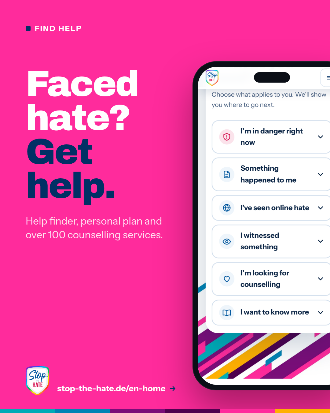 Preview: social media image “Faced hate? Get help.”